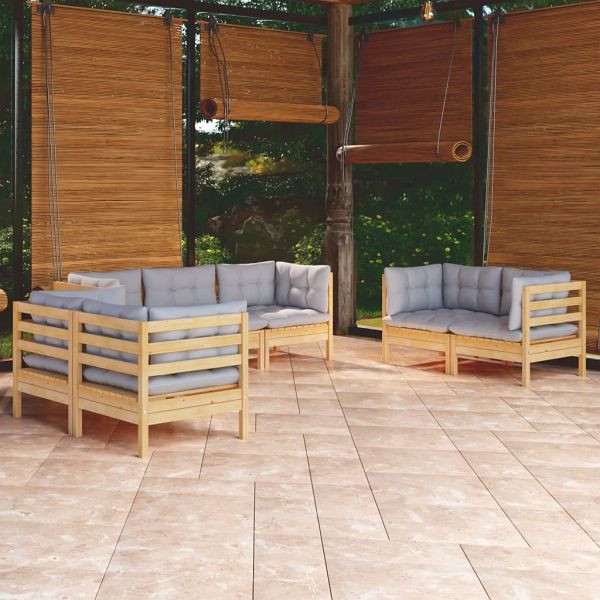vidaXL 7-tlg. Garten-Lounge-Set mit Grauen Kissen Kiefer Massivholz, 3096255
