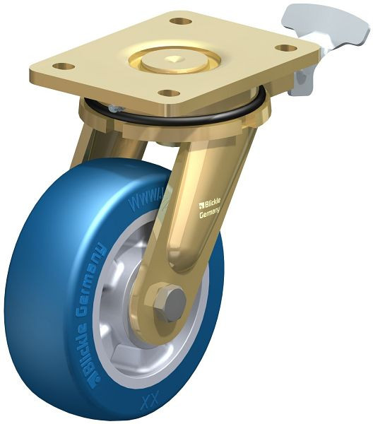Blickle LS-ALBS 150K-RI4 Stahlgeschweißte Schwerlast-Lenkrolle, schwere Drehkranz-Ausführung, Blickle Besthane® Soft, Blau, 852462