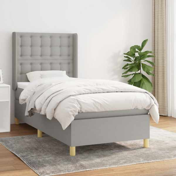 vidaXL Boxspringbett mit Matratze Hellgrau 100x200 cm Stoff, 3132289