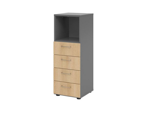 Hammerbacher Schubladenschrank 3OH, 4 Schübe 934S4 BS, Korpus: Graphit / Front: Eiche, 40x41,7x110 cm (BxTxH), 4 Schubkästen, Metallgriff BS, V934S4/G/E/BS