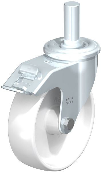 Blickle LEZ-PO 125G-FI Stahlblech-Lenkrolle mit Zapfen & Feststeller, Polyamid, Weiß, 580324