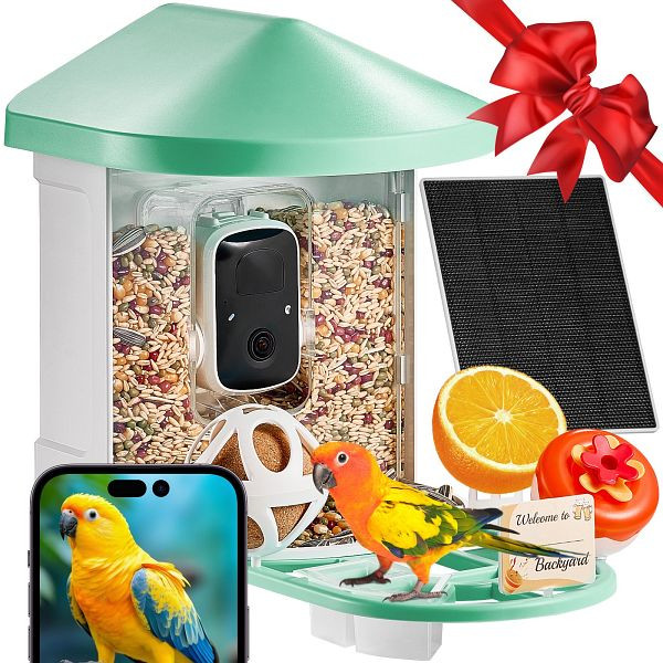 VEVOR Vogelfutterhaus Kamera Vogelfutterstation Futterspender 1xSolarmodule Grün, DSXTDWNQWZ1KP23M5Y3
