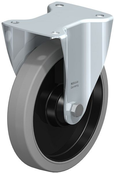 Blickle B-POEV 201KD-SG Stahlblech-Bockrolle, mittelschwere Ausführung, mit Anschraubplatte, Elastik-Vollgummi, Grau, 850414
