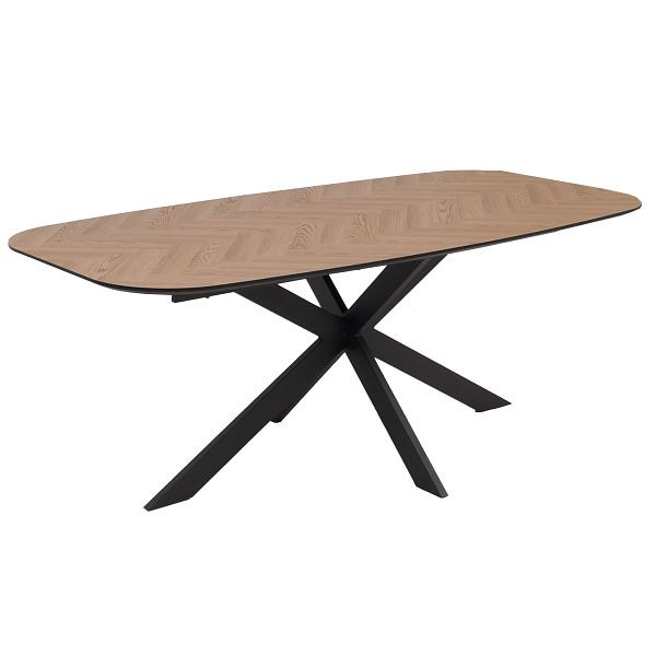 Mendler Esszimmertisch HWC-O56, Tisch Esstisch, MDF Metall 200x100cm, helle Eiche-Optik, 122179+122180