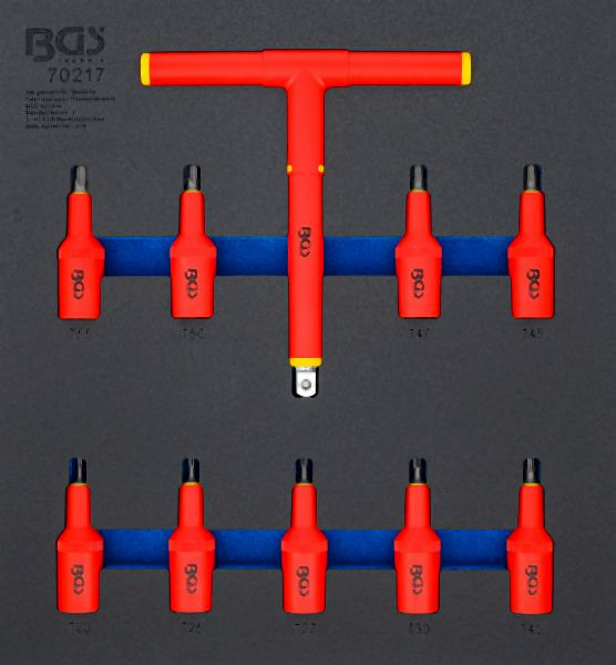 BGS Werkstattwageneinlage 2/3: VDE-Bit-Einsatz-Satz, Antrieb Innenvierkant 12,5 mm (1/2"), T-Profil (für Torx) T20 - T55, 10-teilig, 70217