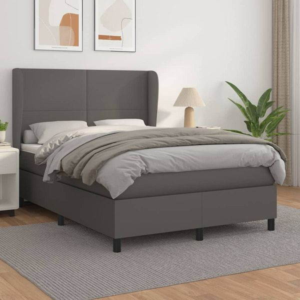 vidaXL Boxspringbett mit Matratze Grau 140x200 cm Kunstleder, 3128917