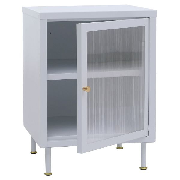 Mendler Nachttisch HWC-O87, Beistelltisch Nachtschrank Schrank, Industrial Staufächer Metall Schilfglas 55x41x41cm, weiß, 139435