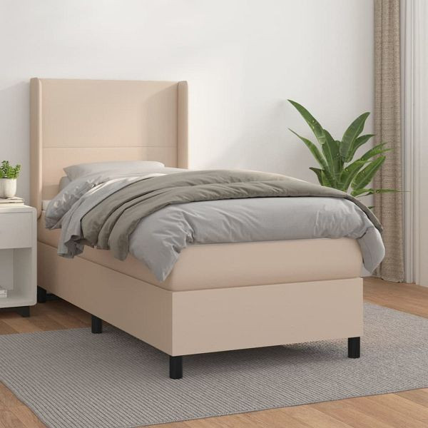 vidaXL Boxspringbett mit Matratze Cappuccino-Braun 90x190cm Kunstleder, 3132356