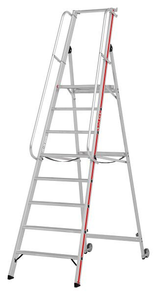 HYMER Plattformleiter mit Kipprollen und langem Handlauf, 8 Stufen, Standhöhe 1,85 m, 808108