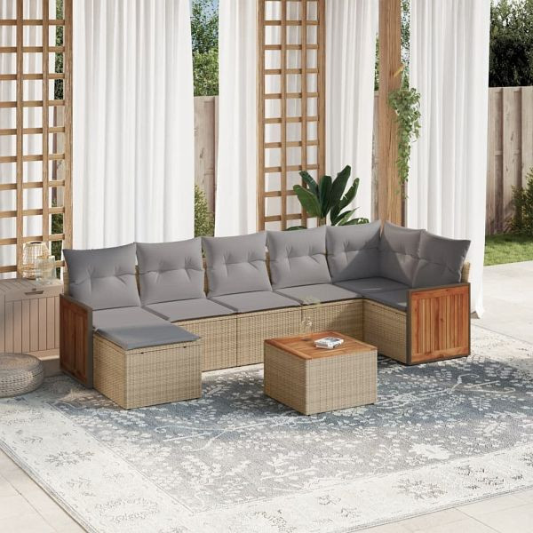 vidaXL 8-tlg. Garten-Sofagarnitur mit Kissen Beige Poly Rattan, 3227879
