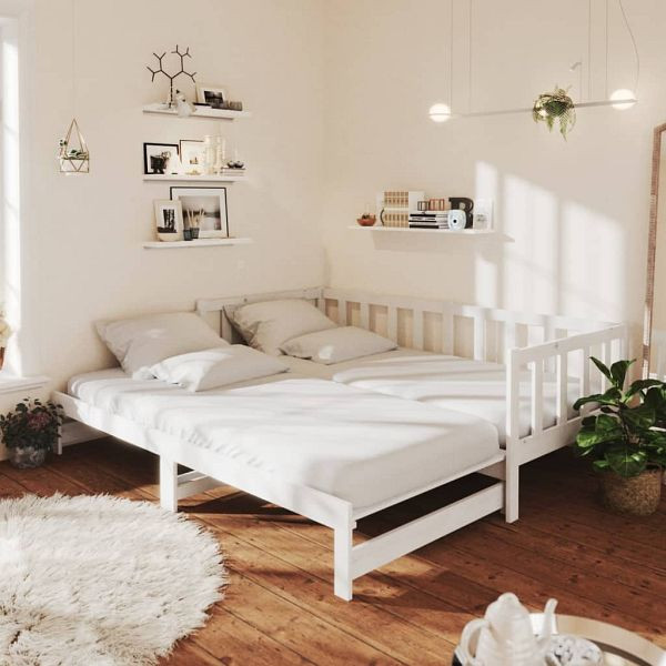 vidaXL Tagesbett Ausziehbar Weiß 2x(90x200) cm Massivholz Kiefer, 833094
