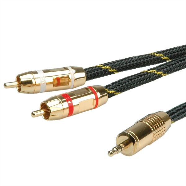 ROLINE GOLD Audio-Verbindungskabel 3,5 mm Stereo - 2x Cinch, Stecker / Stecker, 10 m, Retail, 11.88.4279