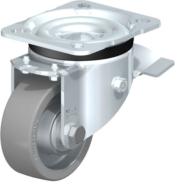 Blickle LK-ALTH 80K-ST-AS Stahlblech-Lenkrolle, schwere Ausführung, mit Anschraubplatte & Feststeller, Blickle Extrathane®, Grau, 693416