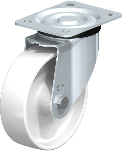 Blickle L-PO 160G Stahlblech-Lenkrolle, mittelschwere Ausführung, mit Anschraubplatte, Polyamid, Weiß, 466276