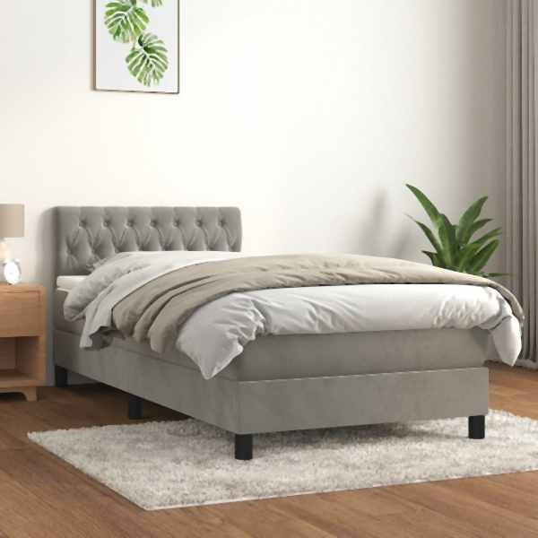 vidaXL Boxspringbett mit Matratze Hellgrau 90x200 cm Samt, 3141461