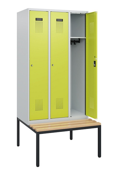 C+P Spind Evolo PLUS, 3 Abteile, 1950x900x815mm, 7035/0024, Zylinderschloss, Sitzfläche Buche-Hartholz, Sitzbank, 0490505-30 S10042