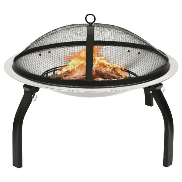 vidaXL 2in1 Feuerschale und Grill mit Schürhaken 56x56x49 cm Edelstahl, 313353