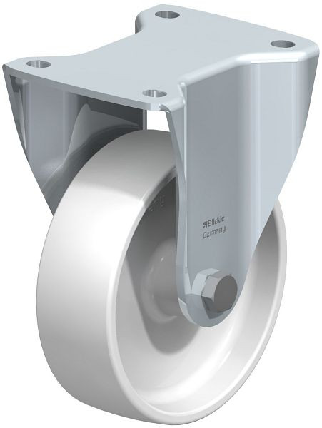 Blickle BH-PO 150G Stahlblech-Bockrolle, Schwerlast-Ausführung, mit Anschraubplatte, Polyamid, Weiß, 6304