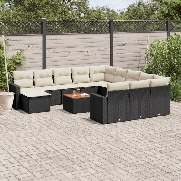 vidaXL 13-teilig Garten-Sofagarnitur mit Kissen Schwarz Poly Rattan, 3256756