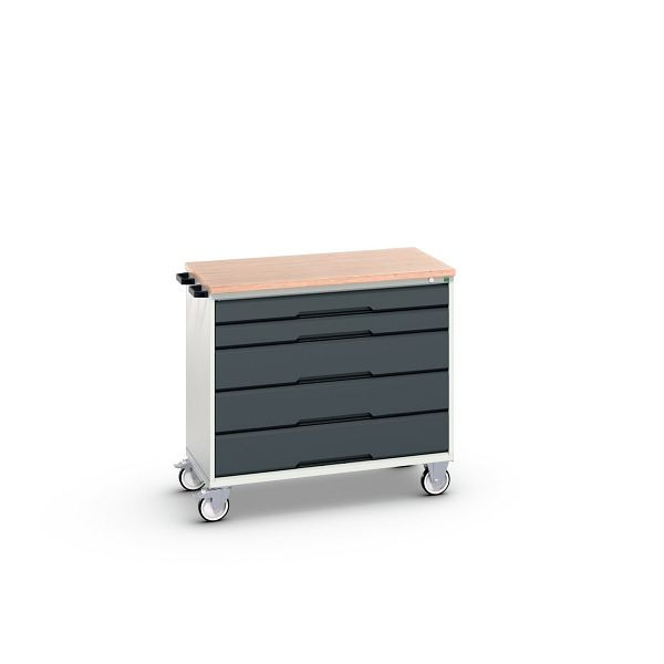 bott verso mobiler Schubladenschrank, mit 5 Schubladen und Multiplex Top, BxTxH: 1050 x 600 x 980 mm, Lichtgrau / Anthrazitgrau, 16927051.19
