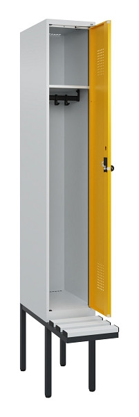 C+P Spind Evolo PLUS, 1 Abteile, 2120x300x815mm, 7035/1004, Haken 3, Drehriegel, Sitzfläche Kunststoff, 0490407-10 S10054