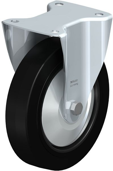 Blickle B-POEV 200XR-FA Stahlblech-Bockrolle, mittelschwere Ausführung, mit Anschraubplatte, Elastik-Vollgummi, Schwarz, 850419