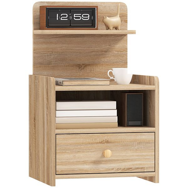 HOMCOM Beistelltisch, Nachttisch mit Stauraum, Spanplatte, kippsicher, modern, Naturholz, 831-903V90ND