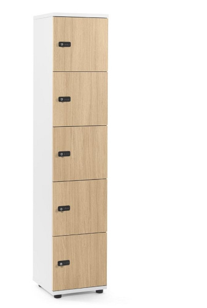 Deskin Schließfachschrank OFFICE-LINE mit 5 Fächern, Eiche hell, 400 x 420 x 1890 mm, 290031