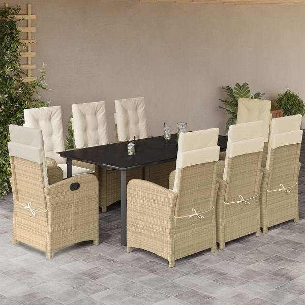 vidaXL 9-teilig Garten-Essgruppe mit Kissen Beige Poly Rattan, 3212388