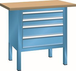 LISTA Kompaktwerkbank (BxTxH) 1000x700x840mm Multiplex KEY Lock, Lichtgrau, 4 Schubladen, 64.106.020