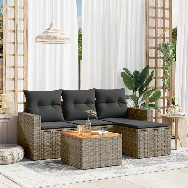 vidaXL 5-teilig Garten-Sofagarnitur mit Kissen Grau Poly Rattan, 3224093