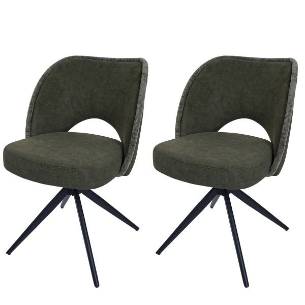 Mendler 2er-Set Esszimmerstuhl HWC-N72, Polster-Küchenstuhl, drehbar Auto-Return, Stoff/Textil (420g/m²) Öko-Tex, grün, 108601