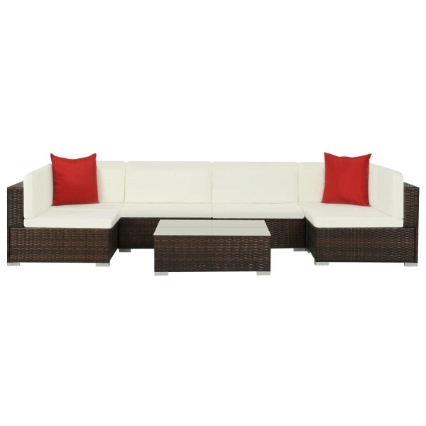 vidaXL 7-tlg. Garten-Lounge-Set mit Auflagen Poly Rattan Braun, 44600