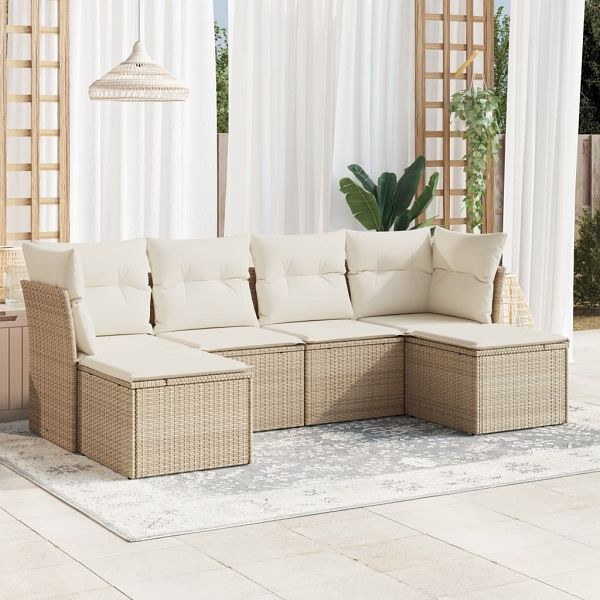 vidaXL 6-teilig Garten-Sofagarnitur mit Kissen Beige Poly Rattan, 3218008