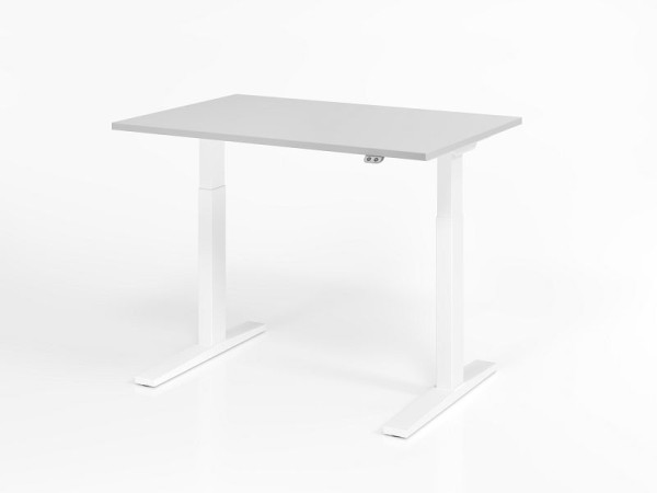 Hammerbacher Schreibtisch XMKA12, 120 x 80 cm, Platte: Grau, 25 mm dick, ABS-Dickkante, Rechteckform, Weiß, VXMKA12/5/W