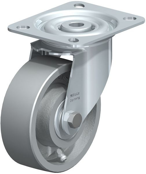 Blickle LI-G 100IK Hitzebeständige Stahlblech-Lenkrolle mit Anschraubplatte, Guss, Grau, 763569