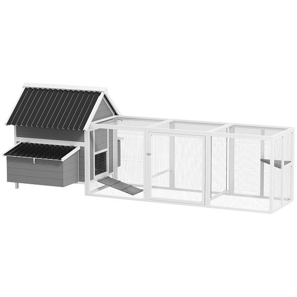 PawHut Großer Hühnerstall für 7-10 Hühner, Sitzstangen, Schaukel, Fenster, Nistkästen, Maschendraht, D51-507V00GY