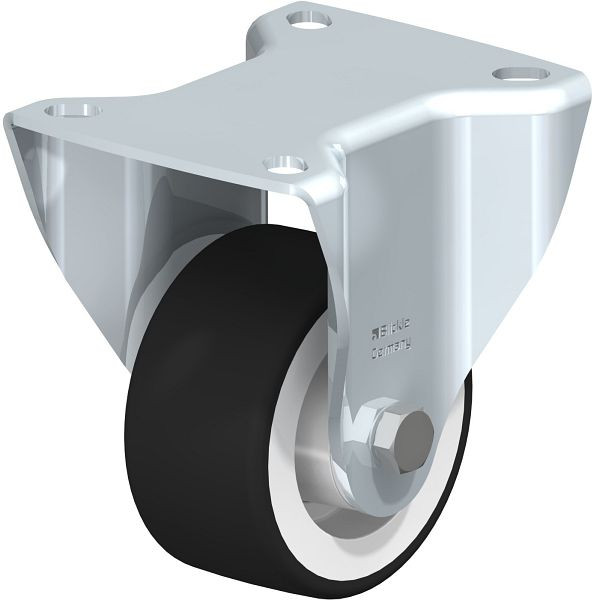 Blickle BK-POTH 75G Stahlblech-Bockrolle, schwere Ausführung, mit Anschraubplatte, Thermoplastisches Polyurethan, Grau, 626531