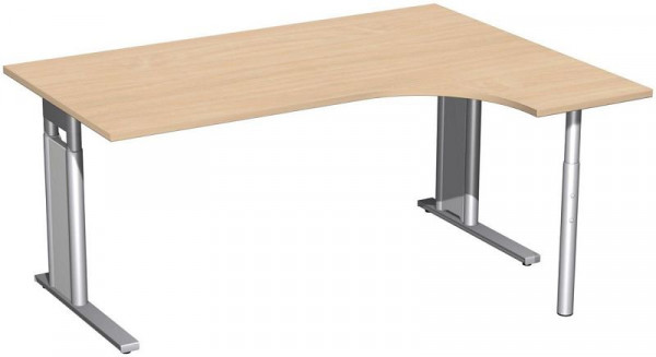 geramöbel PC-Schreibtisch rechts höhenverstellbar, C Fuß Blende optional, 1600x1200x680-820, Buche/Silber, N-647307-BS