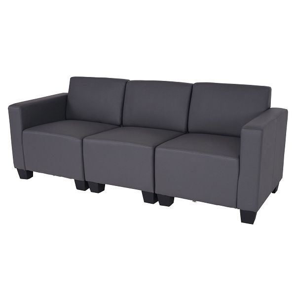 Mendler Modular 3-Sitzer Sofa Couch Lyon, Kunstleder, dunkelgrau, 75183+75184+75185
