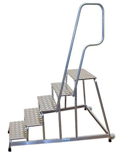 DENIOS Montage-Tritt aus Aluminium, mit Handlauf und Fahrrollen, 5 Stufen, 156-825