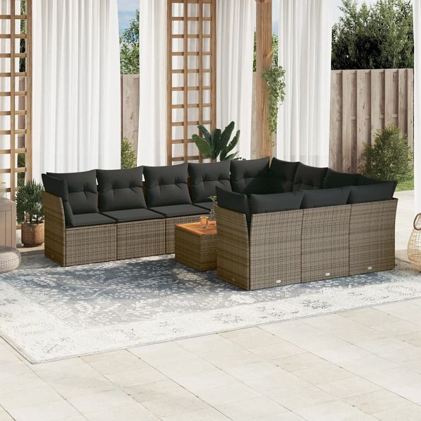 vidaXL 11-teilig Garten-Sofagarnitur mit Kissen Grau Poly Rattan, 3256172