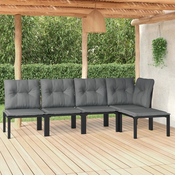 vidaXL 5-teilig Garten-Lounge-Set Schwarz und Grau Poly Rattan, 3187745