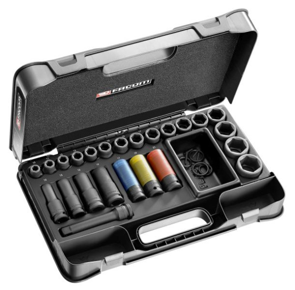 Facom Sortiment mit Impact Steckschlüsseln 1/2" kurz und lang, 27-teilig, NS.550BPB