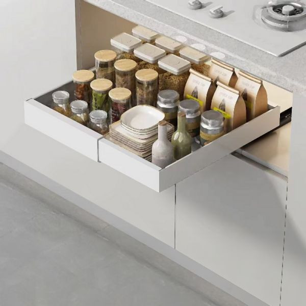 HOME NATURE WOHNKONZEPT Küchenschrank Ausziehschublade, 1er Set, mit Klebehalterung ohne Bohren, 52x53x7,5cm, Karbonstahl, Weiß, YQ0058
