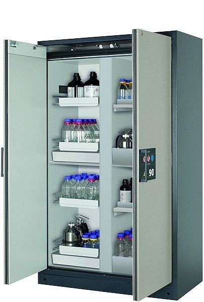 asecos Sicherheitsschrank Q-Classic-90 getrennt, Modell Q90.195.120, 2xWannenboden 2xBodenwanne 4xAuszugswanne, RAL1004, 3421404034209