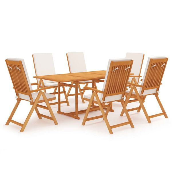 vidaXL 7-teilig Garten-Essgruppe mit Kissen Massivholz Teak, 3059569