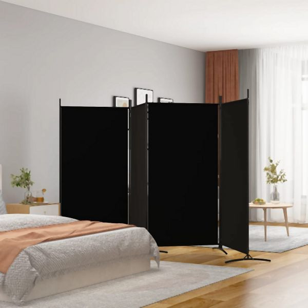 vidaXL 4-teilig Paravent Schwarz 346x180 cm Stoff, 350265