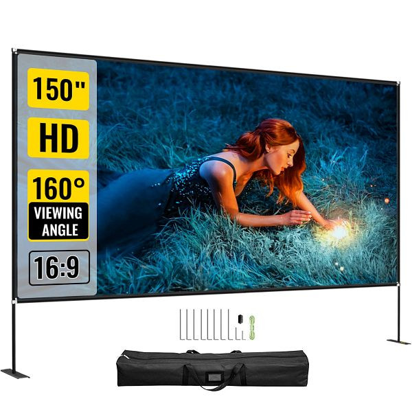 VEVOR Beamer Leinwand Tragbare 16:9 Ständer 347x201,9 cm HD 4K, DSTPMYC150IOC3LUQV0
