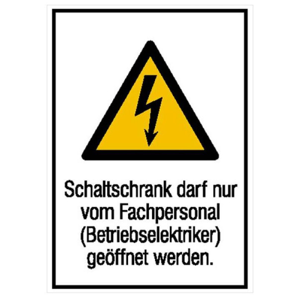 Stein HGS Elektrokennzeichnung/Kombischild mit Warnzeichen und Zusatztext, Schaltschrank darf nur vom Fachpersonal, 131 x 185 mm / Folie, selbstklebend, 21.1296